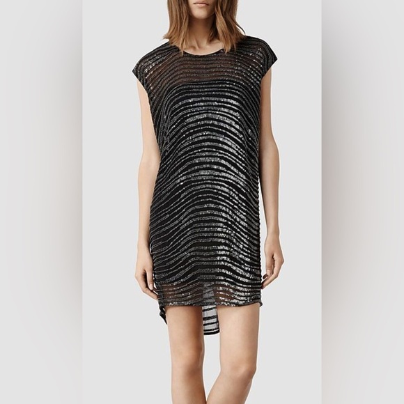 All Saints Dresses & Skirts - All SAINTS  Mini Dress Hand Embellished Black Sheer NWT  Size UK 4, US 0…